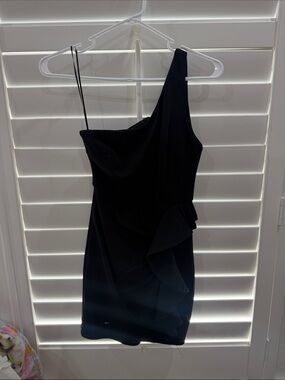 Hello Molly Black One-Shoulder Ruffle Cocktail Dress